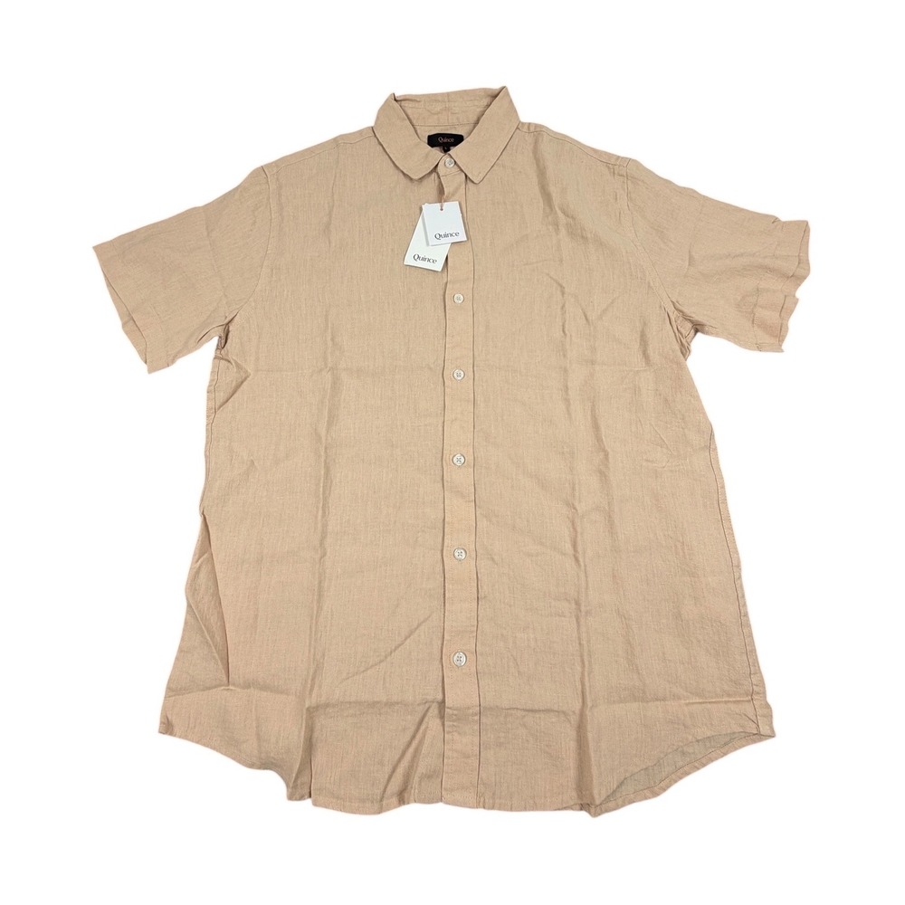 Quince Mens Short Sleeve Shirt 100% European Linen Relaxed Driftwood Large NWT - Picture 1 of 6
